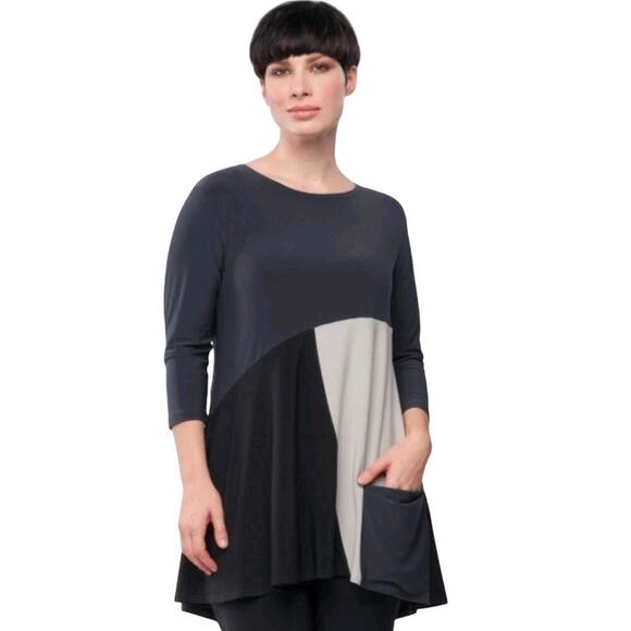 Sympli Matrix Pocket Tunic 8 Color Block Black Gray Oatmeal Lagenlook Art Wear - Picture 1 of 9